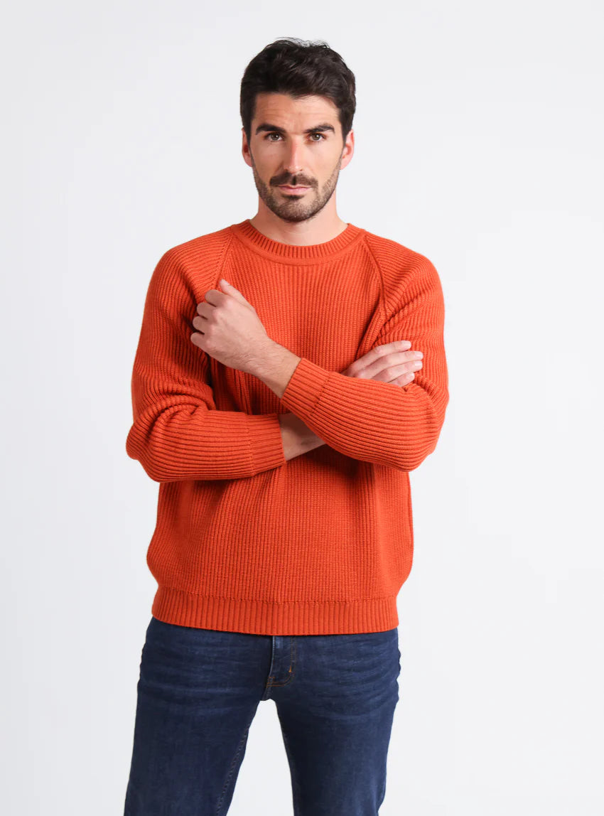 Pull homme en laine maille perlée Orange Confite