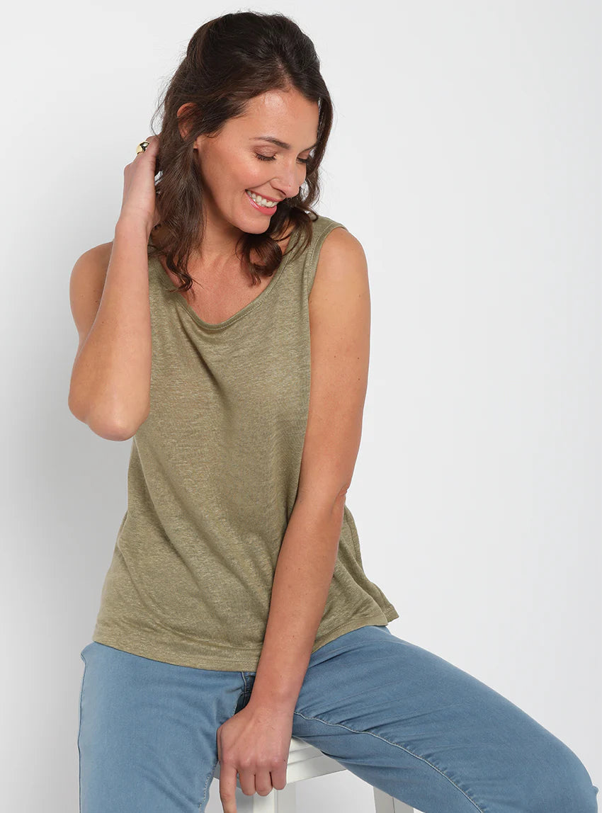 Débardeur femme en lin Vert Kaki