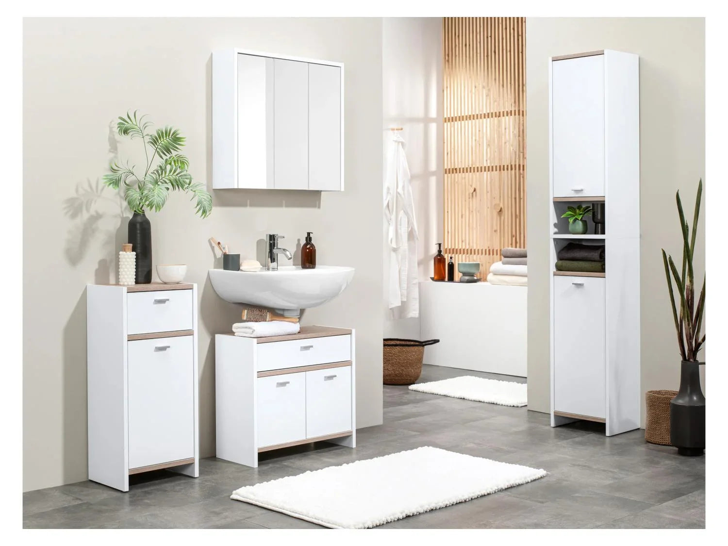 LIVARNO home Colonne de salle de bains, 34,2 x 79 x 28 cm, blanc/imitation chne