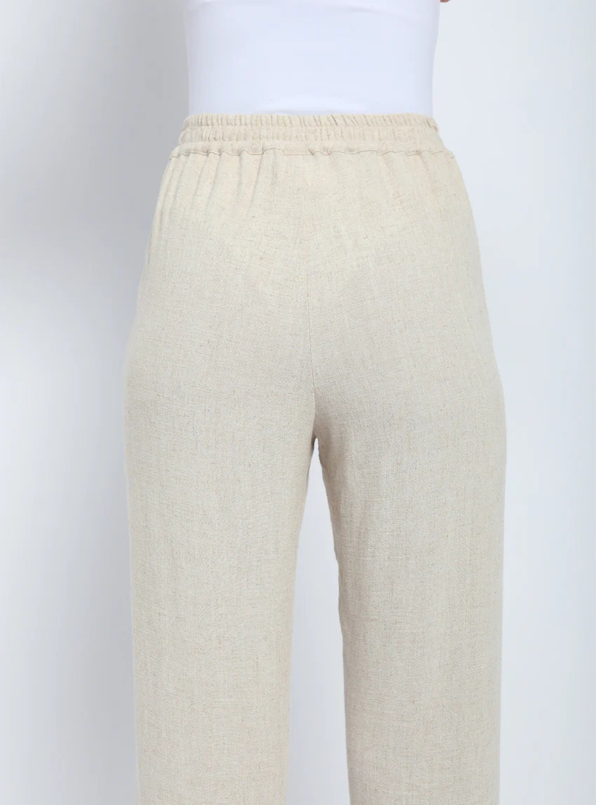 Pantalon fluide beige naturel en lin