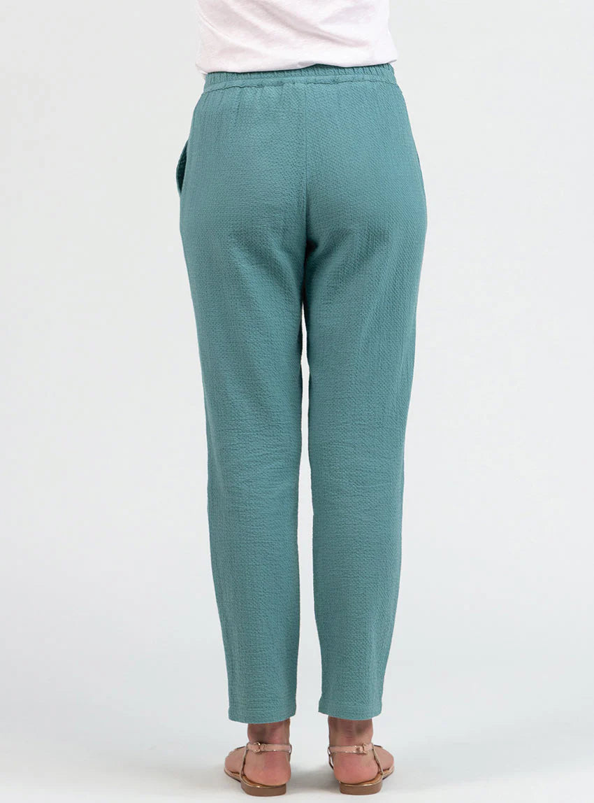 Pantalon femme coton gaufré vert littoral