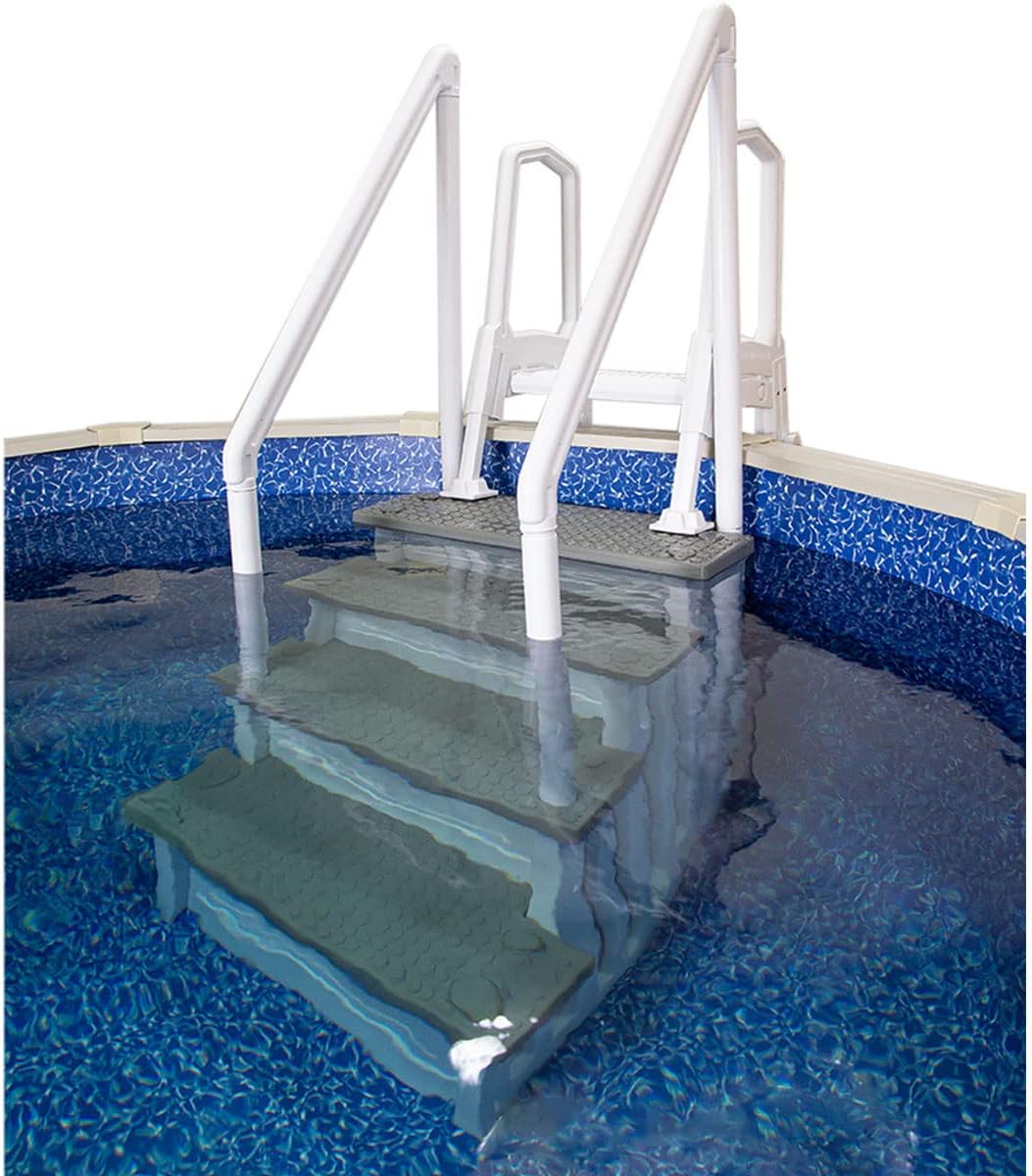 Select Anti-Slip in-Pool Steps | Gray | for Above Ground Swimming Pools | Can Mount to Decks 48 to 54 H | Safety Stairs Capacity Up to 300 lbs