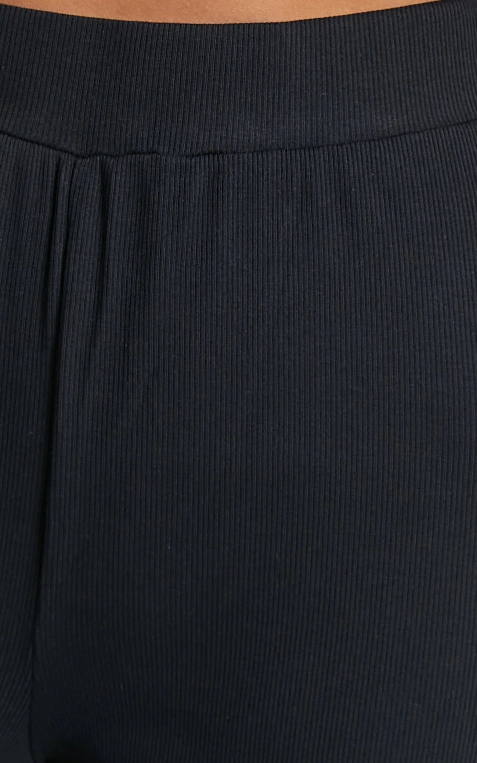 Amalthea Pants - High Waisted Jersey Rib Wide Leg Pants in Black