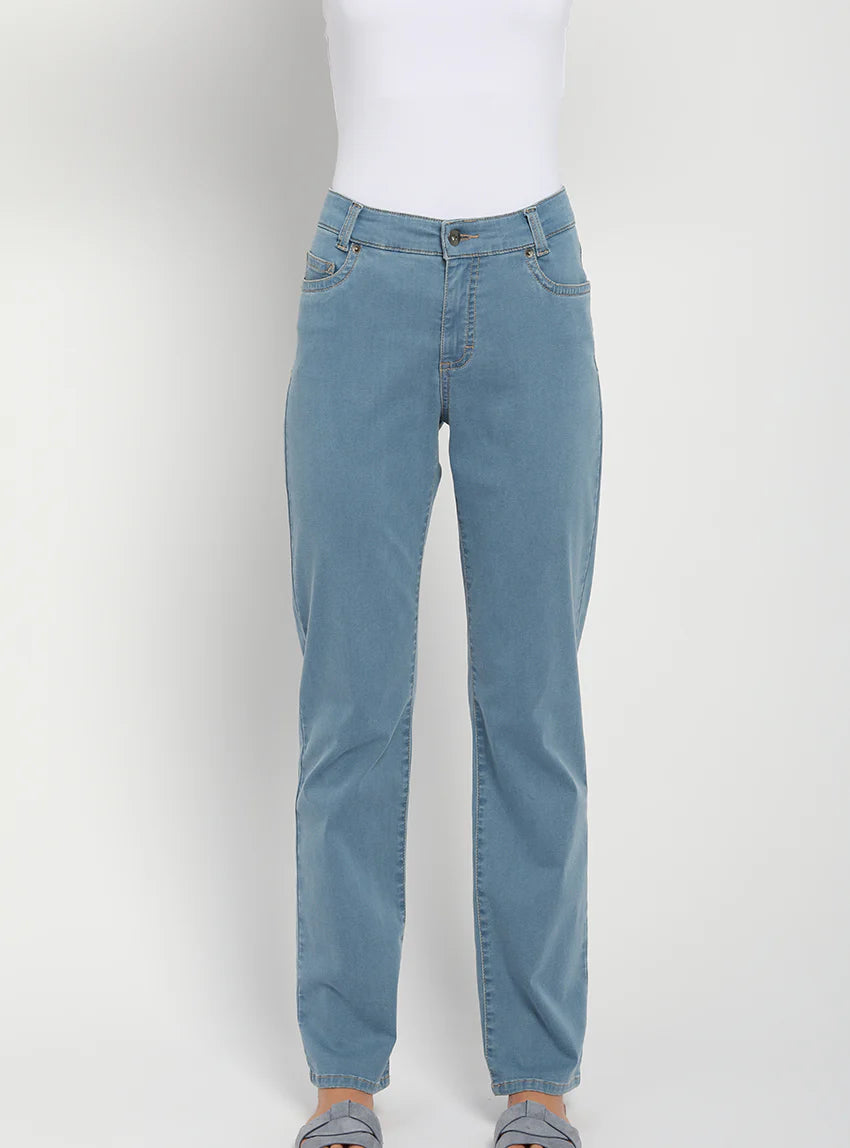 Jean femme taille haute bleu indigo clair