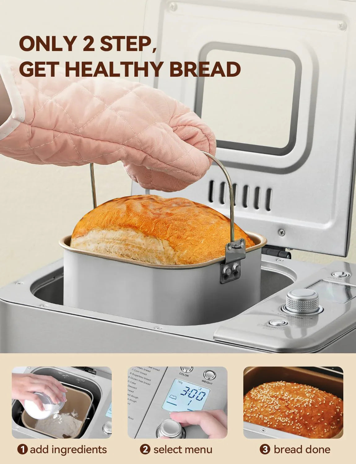 Neretva Bread Maker 20-in-1 2LB Bread Maker Dual Heater Bread Maker Automatic Ceramic Pan