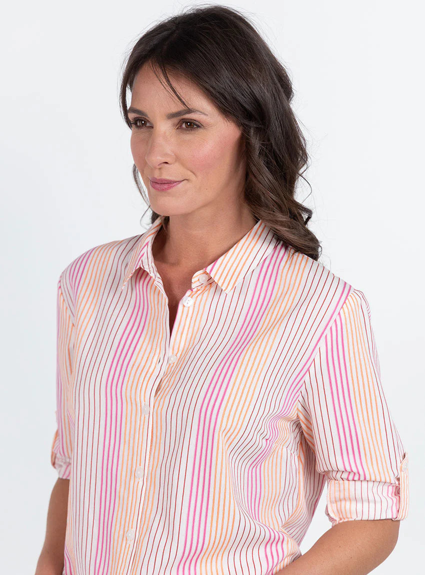 Chemisier femme rayé rose en viscose & coton
