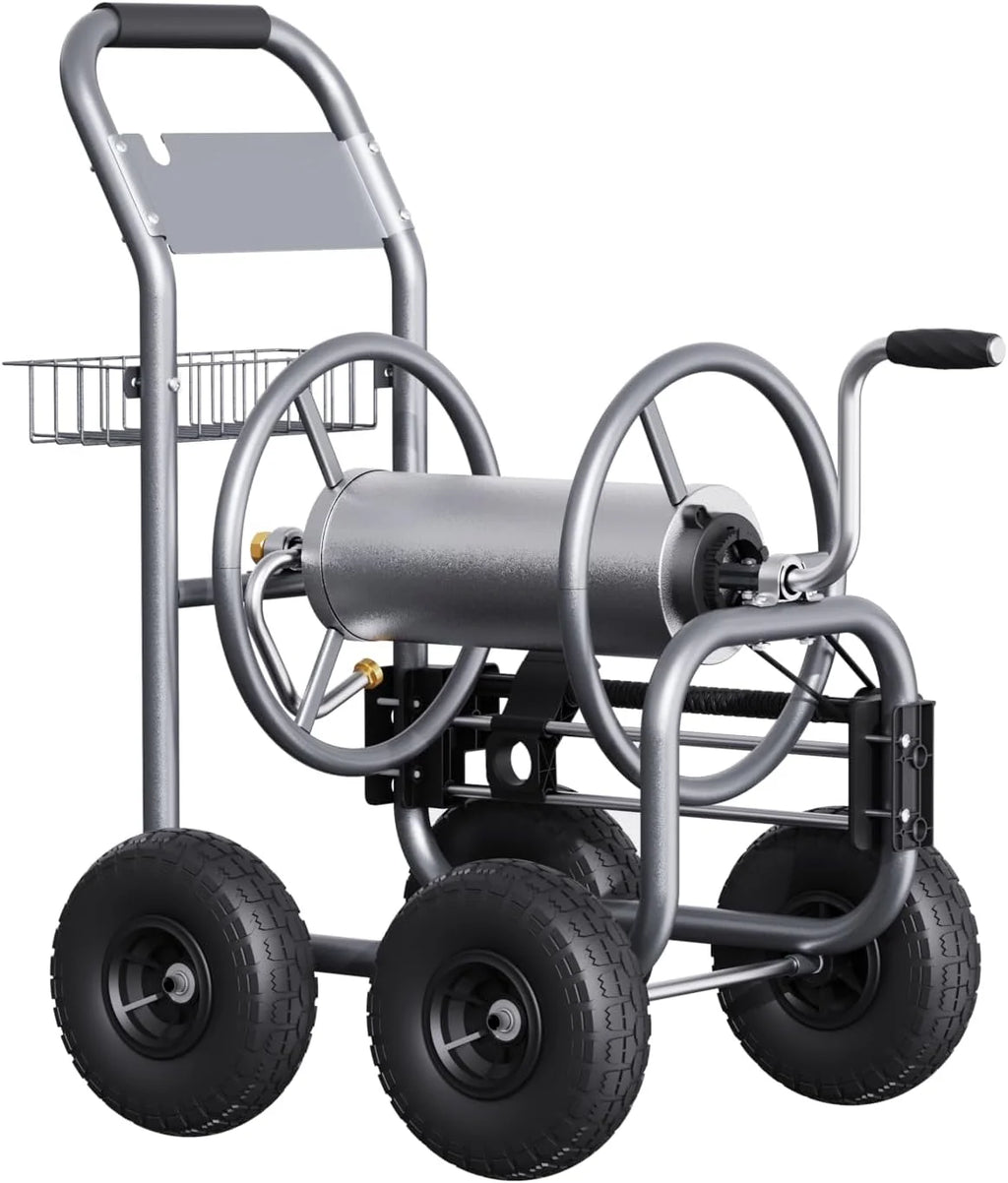 Hose Reel Cart, Hose Cart with Wheels Heavy Duty, Industrial Hose Reels for Outside, 250-Feet of 5/8 Hose Capacity, Hose Guide Pre-Installed