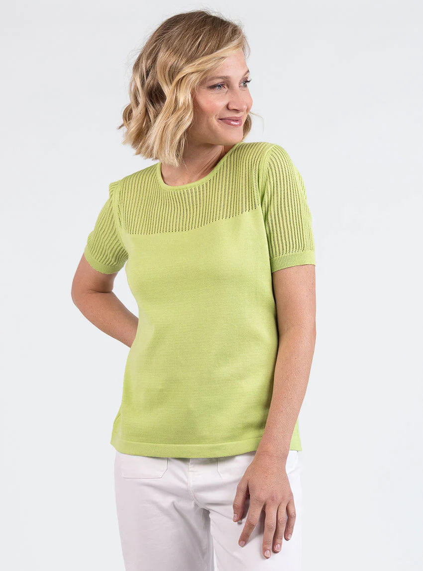 Pull femme ajouré coton vert anis