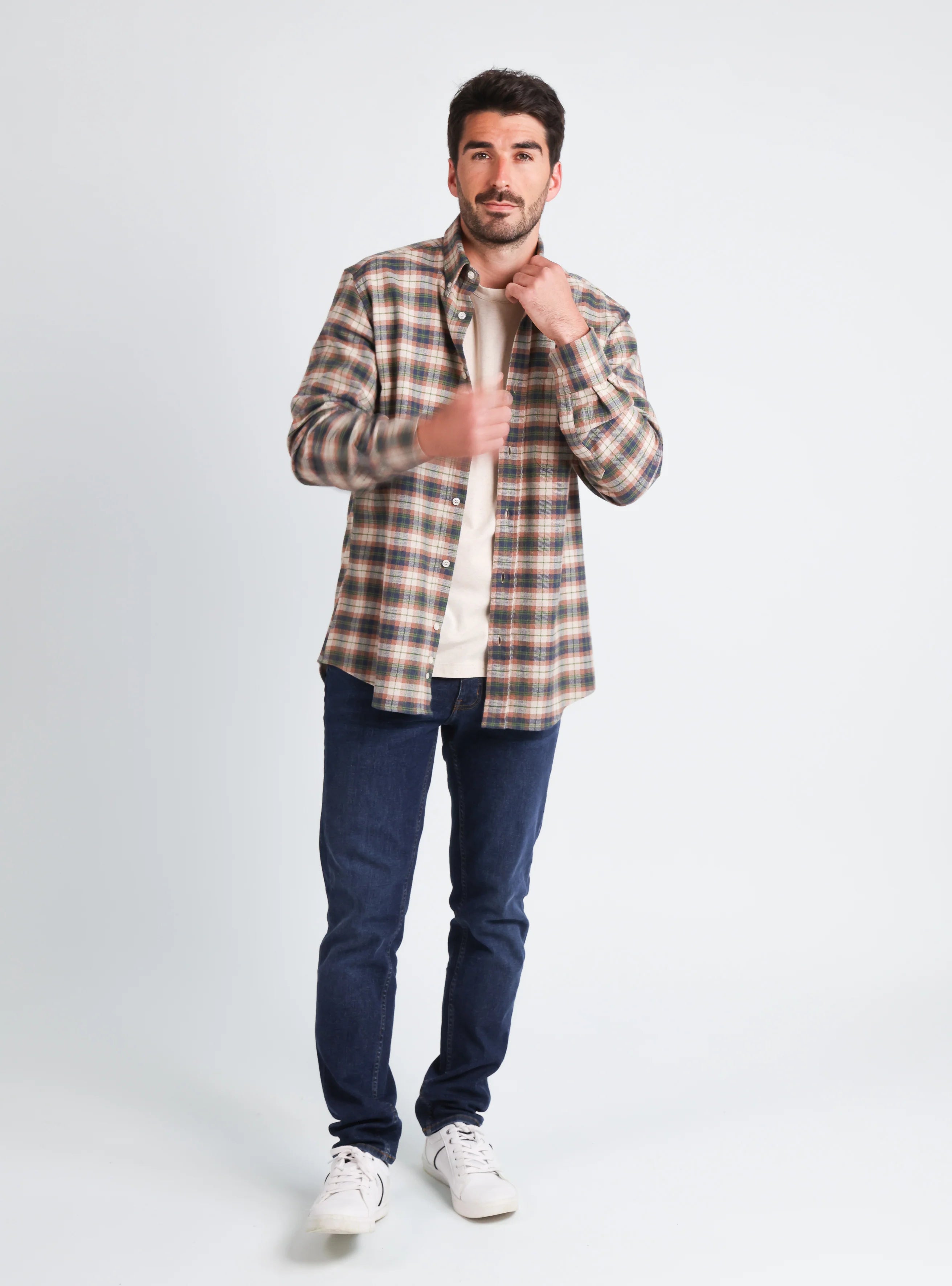 Chemise homme en coton à carreaux vert
