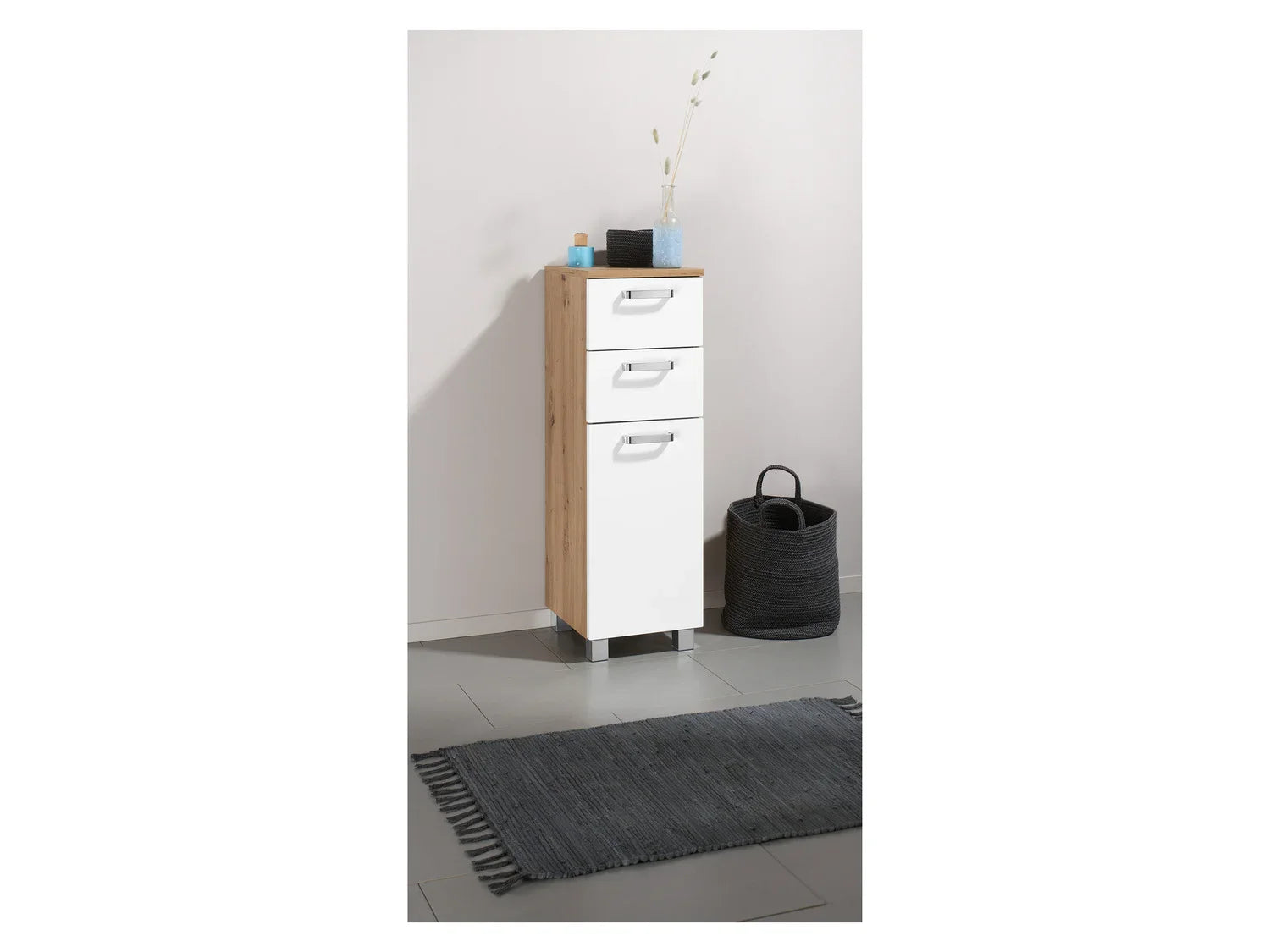 LIVARNO home Meuble de salle de bains Palermo, 32 x 98,8 x 33 cm, blanc/imitation chne