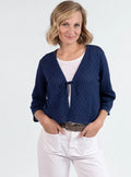 Gilet femme ajouré en coton bleu marine