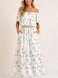 Robe maxi d'été florale pour femme à épaules dénudées