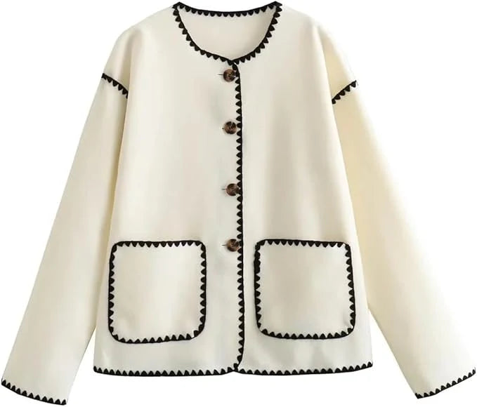 Ensemble Veste Détail Bordure & Pantalon Décontracté