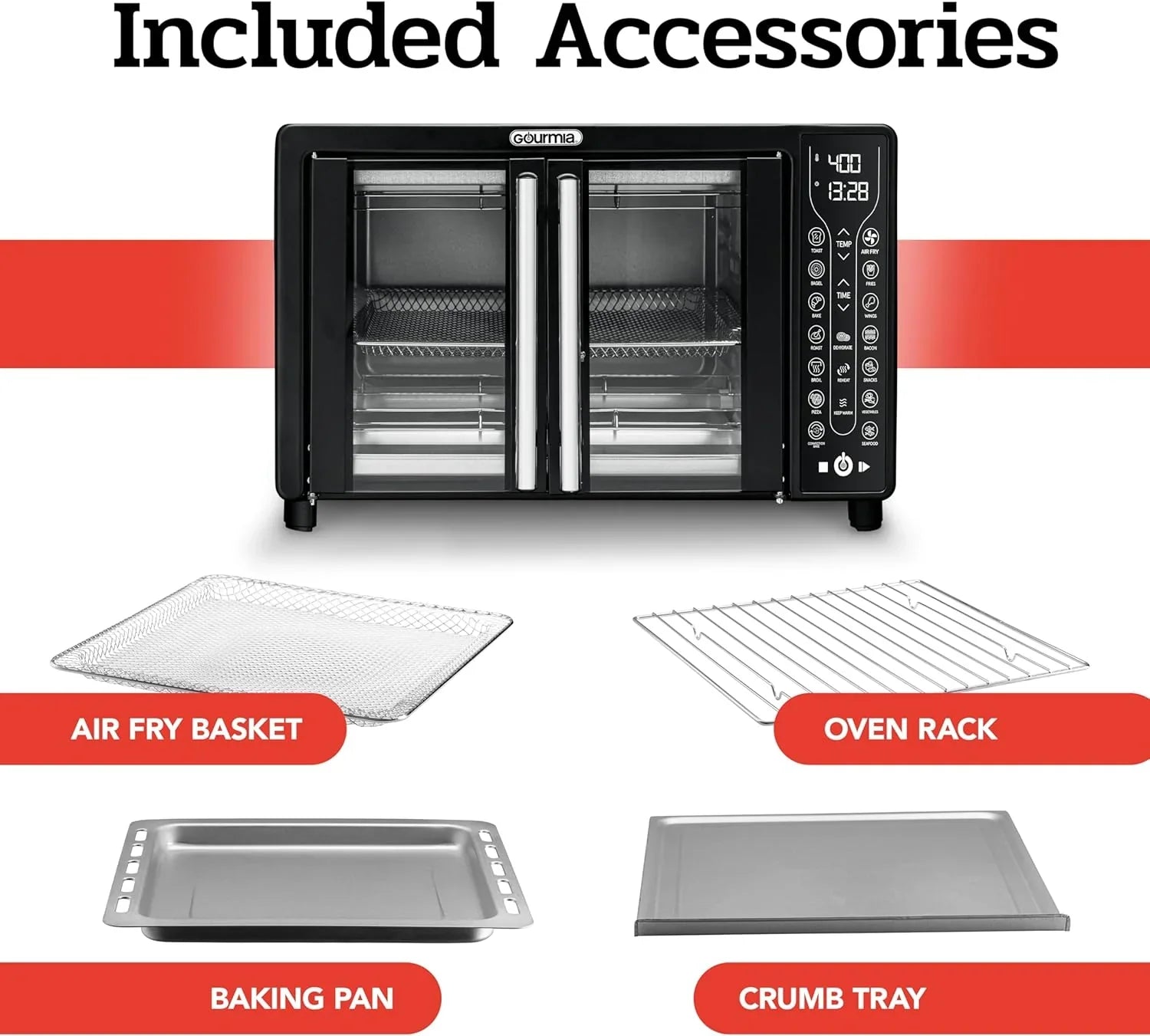 Gourmia Oven Air Fryer Combo with 17 Cooking Presets 24L Capacity Convection Rack