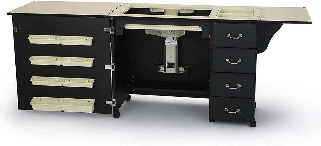2025 353 Norma Jean Sewing Cabinet for Sturdy Sewing, Cutting, Quilting, and Crafting with Storage and Airlift, Black Finish