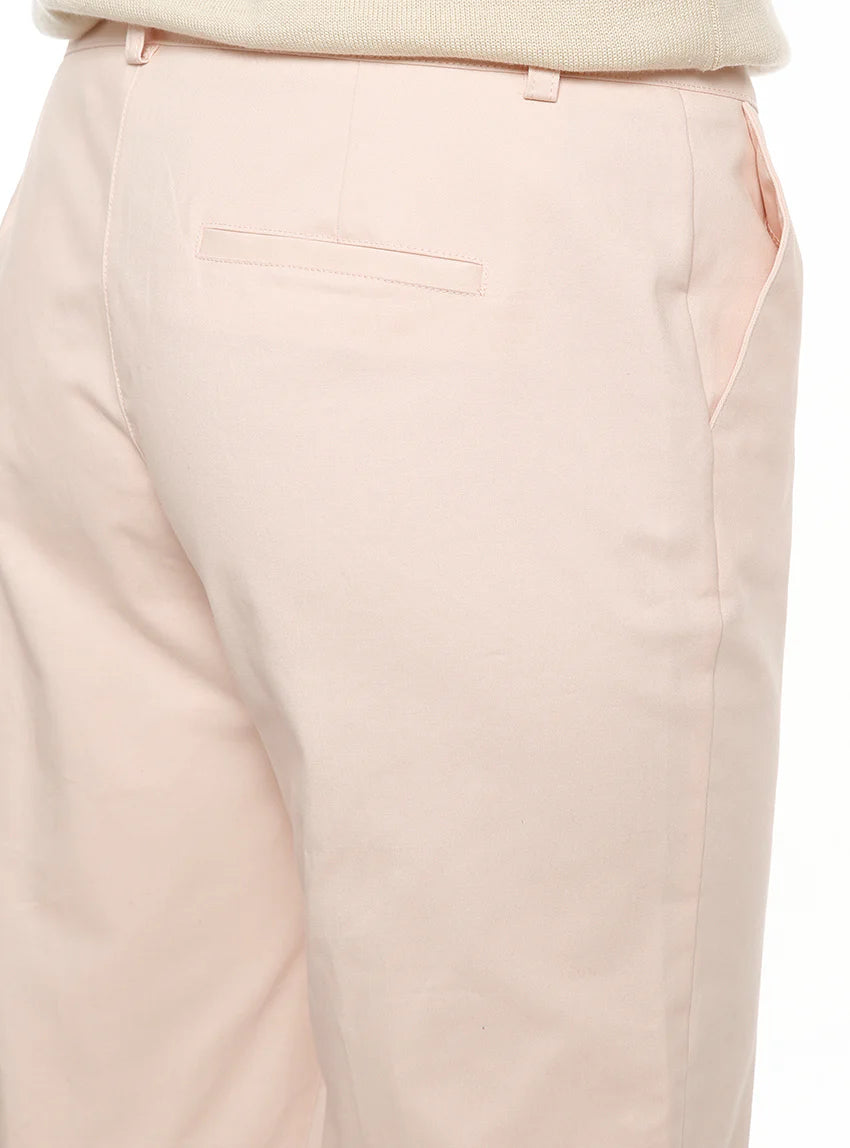 Pantalon chino femme en coton rose nacre