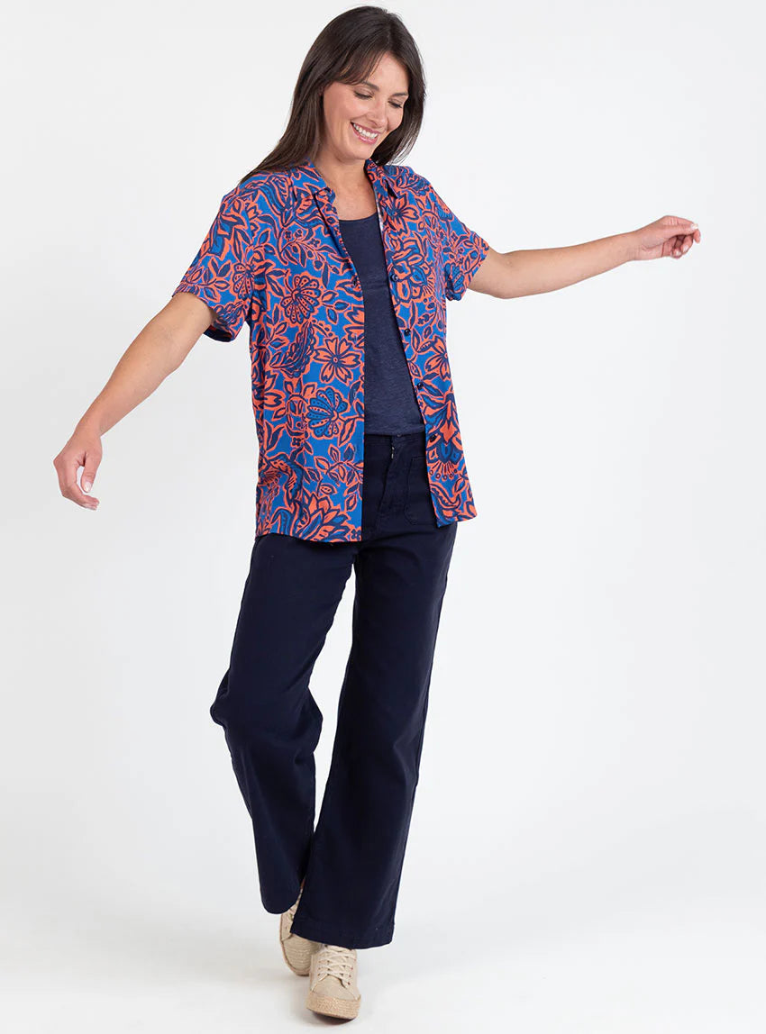Chemisier femme en viscose imprimé floral bleu