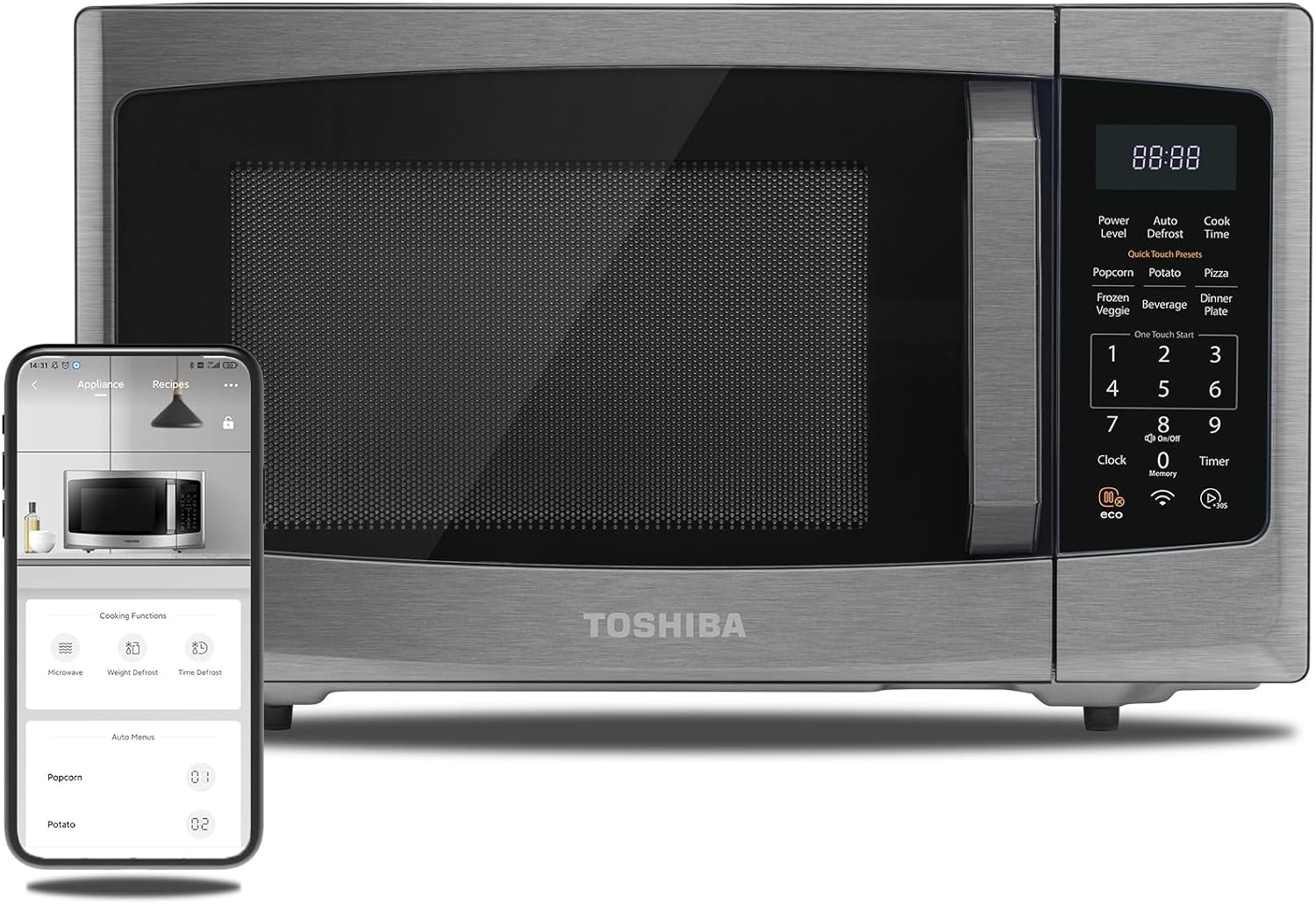 TOSHIBA 4-in-1 ML-EC42P(SS) Countertop Microwave Oven, Smart Sensor, Convection, Air Fryer Combo, Mute Function, Position Memory 13.6′′ Turntable, 1.5 Cu Ft, 1000W, Silver