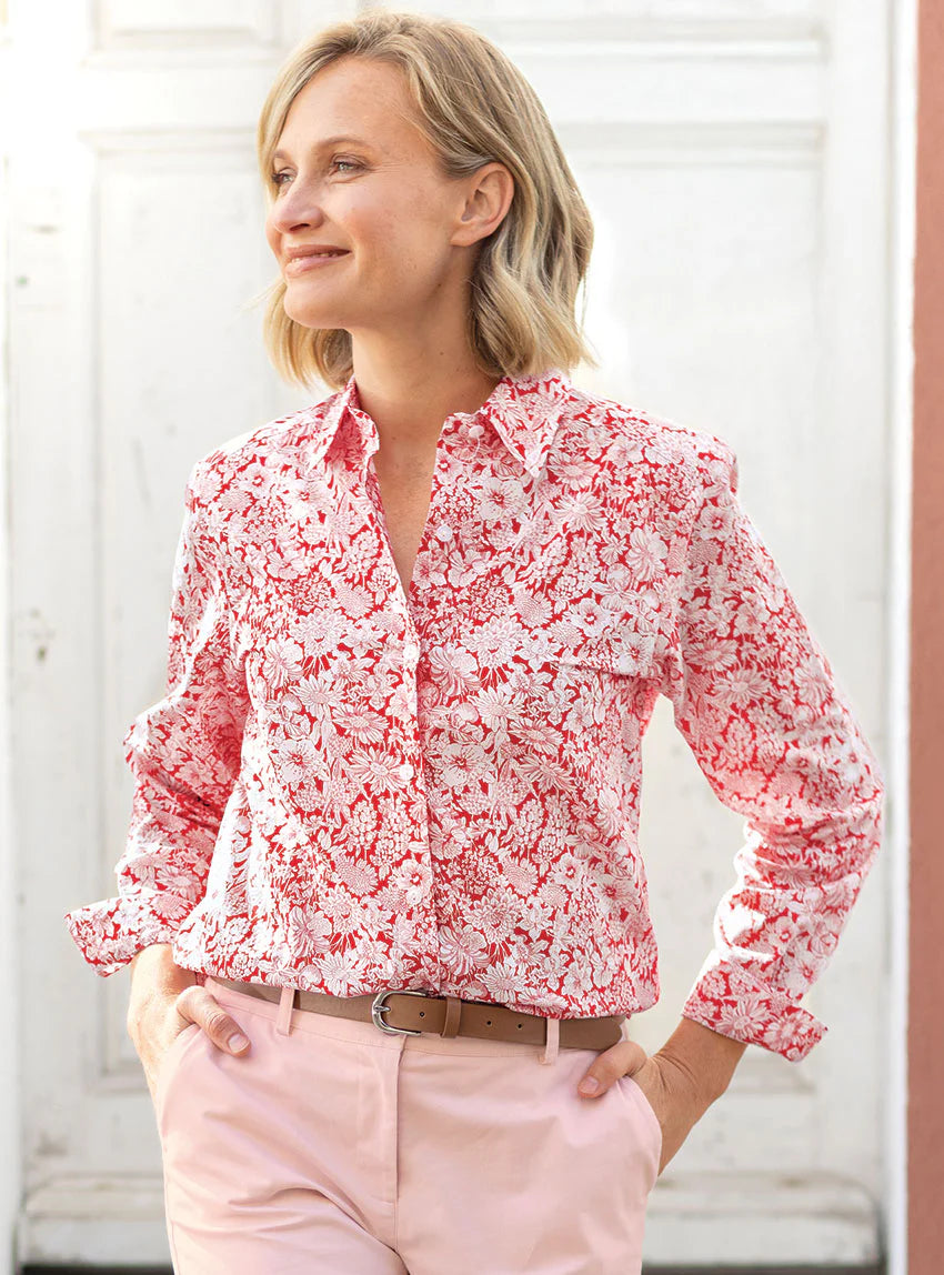 Chemisier imprimé femme en coton liberty rouge cerise