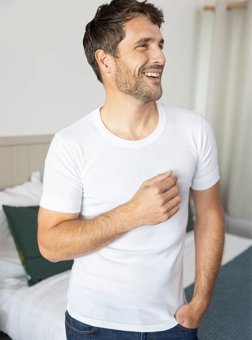 Tee-shirt homme en coton ras du cou blanc