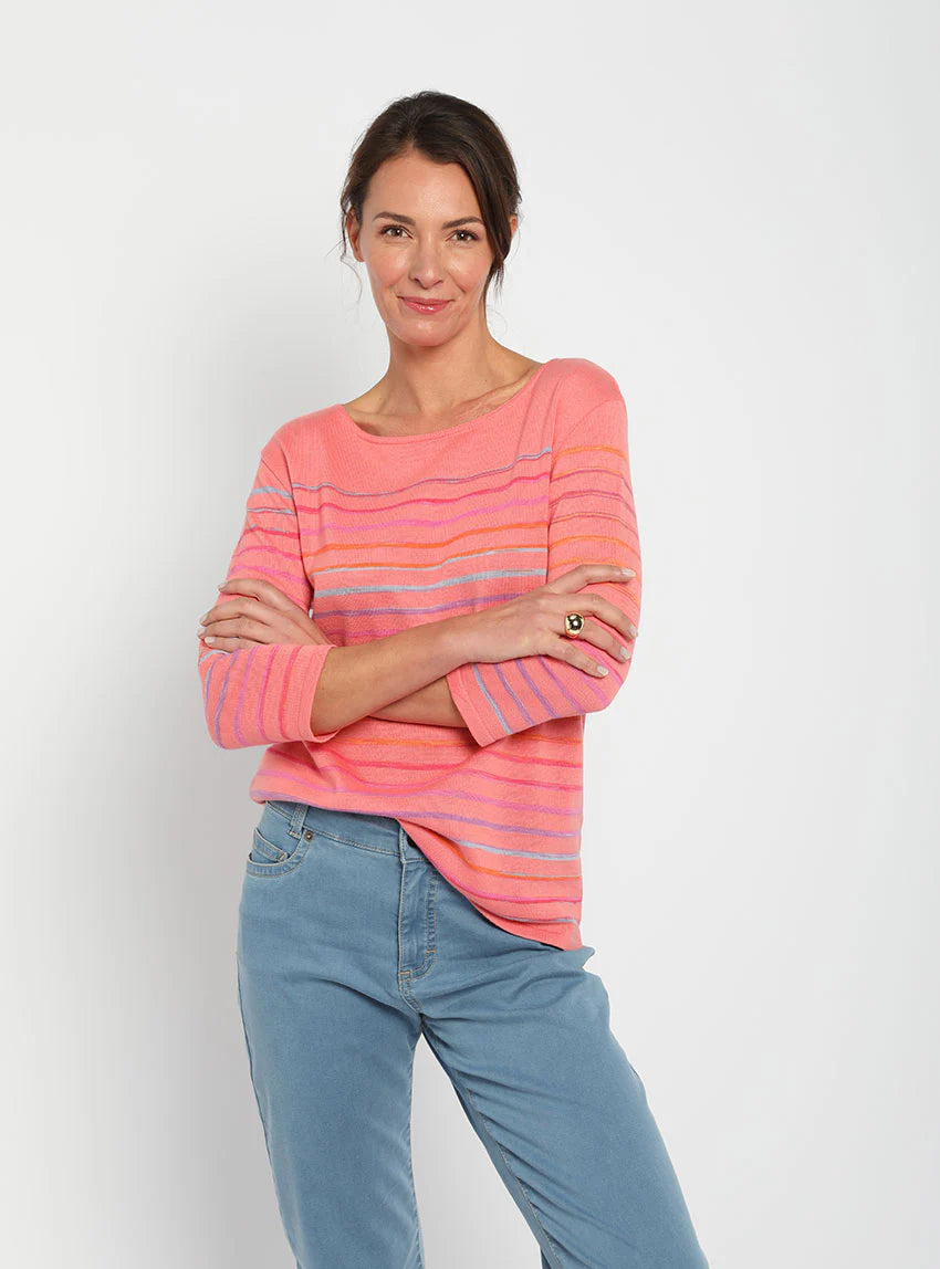 Pull marinière femme en coton rose