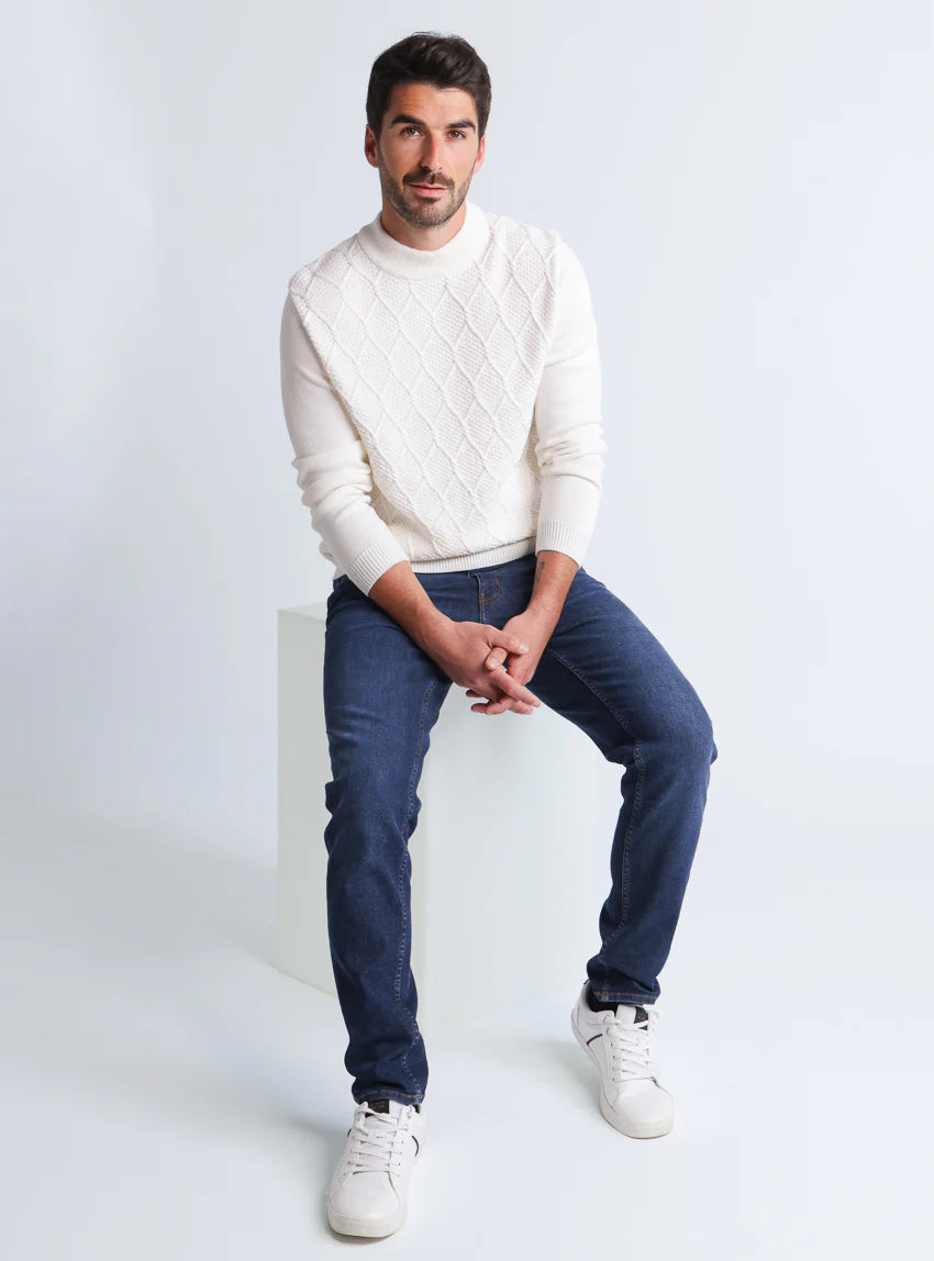 Pull homme en laine mérinos blanc naturel