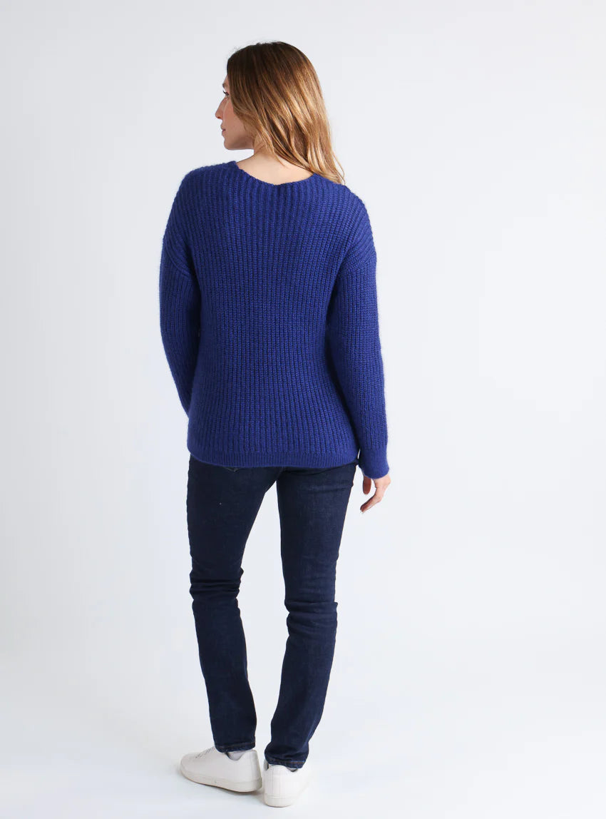 Pull femme maille perlée bleu indigo