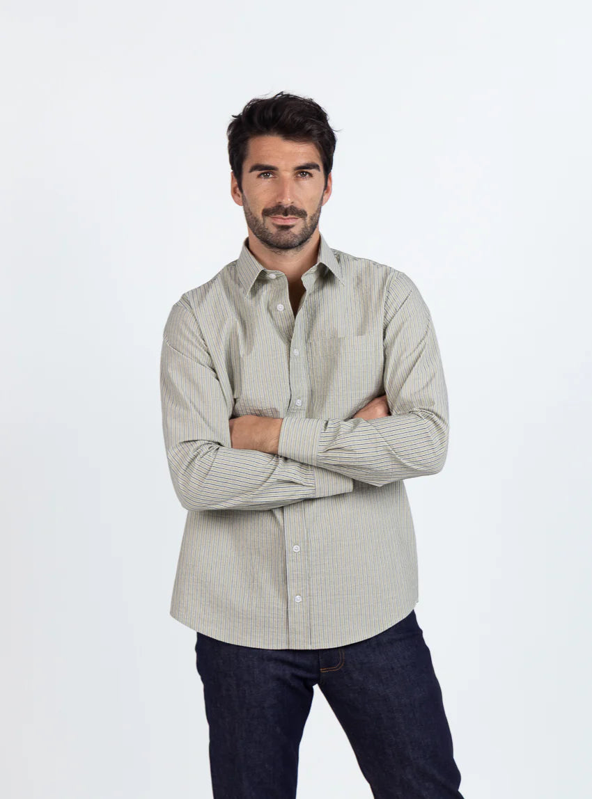 Chemise homme en coton vert tilleul