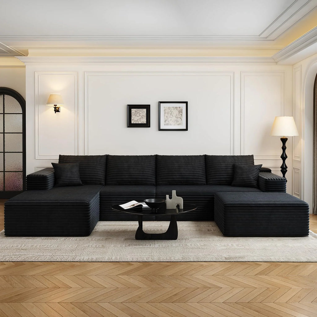 107.5 Cloud Modular Sectional Sofa Couch with L-Shape Chaise,Modern Minimalist Upholstered Couches for Living Room Bedroom,Deep Seat Corner Couch，No Assembly Required (Black,Left Facing Chaise)