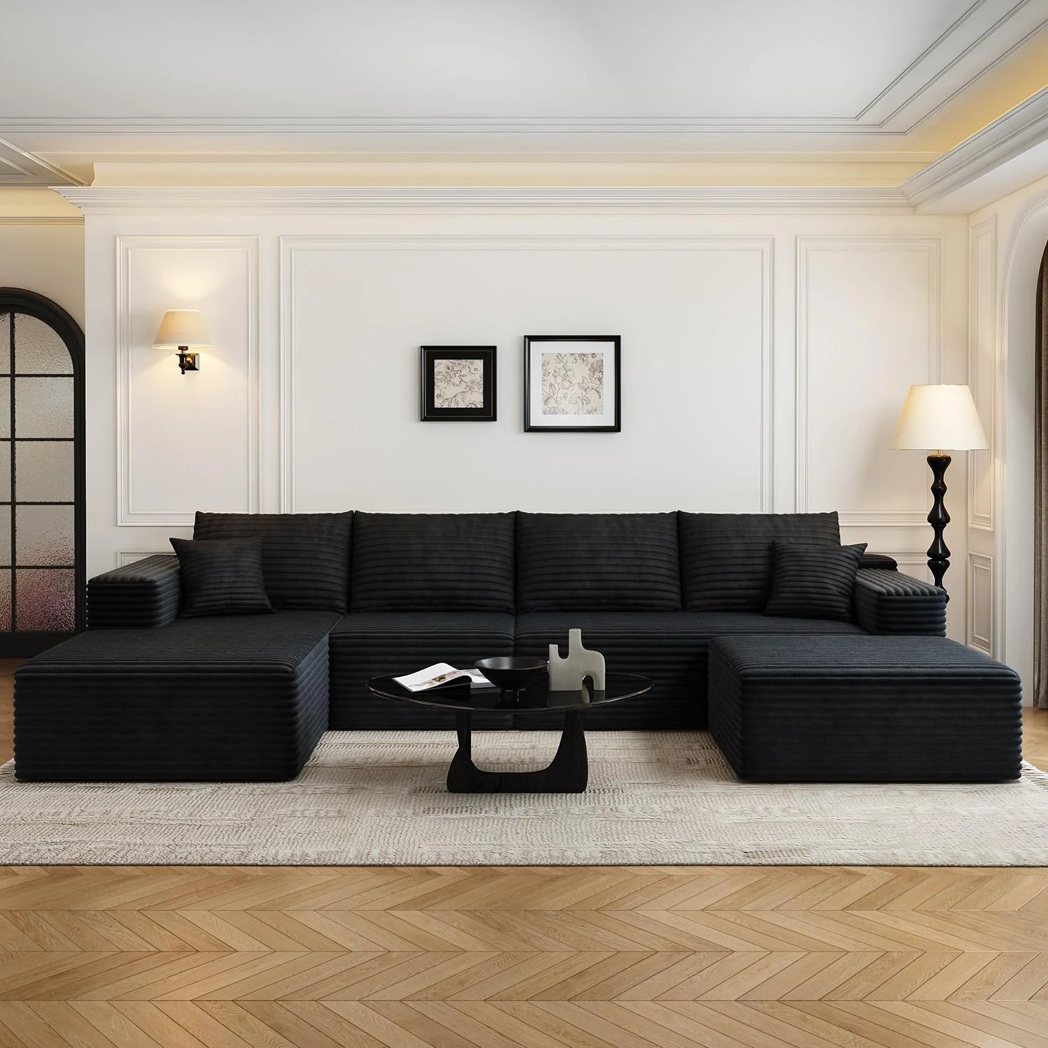 107.5 Cloud Modular Sectional Sofa Couch with L-Shape Chaise,Modern Minimalist Upholstered Couches for Living Room Bedroom,Deep Seat Corner Couch，No Assembly Required (Black,Left Facing Chaise)