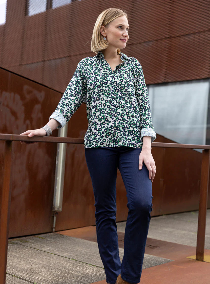 Chemisier femme coton imprimé vert