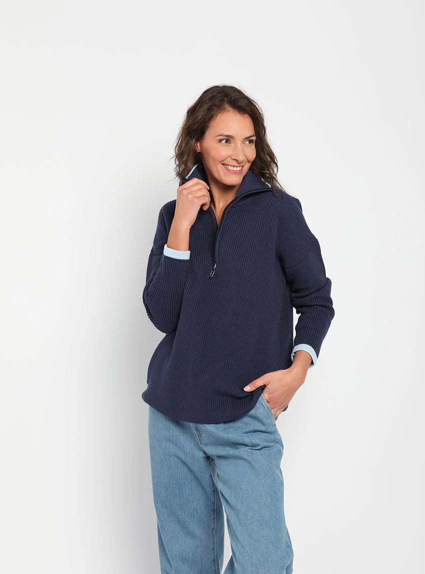 Pull col camionneur femme bleu marine