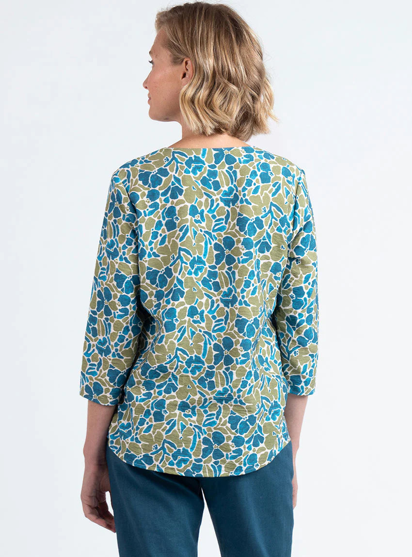Blouse femme viscose floral bleu paon