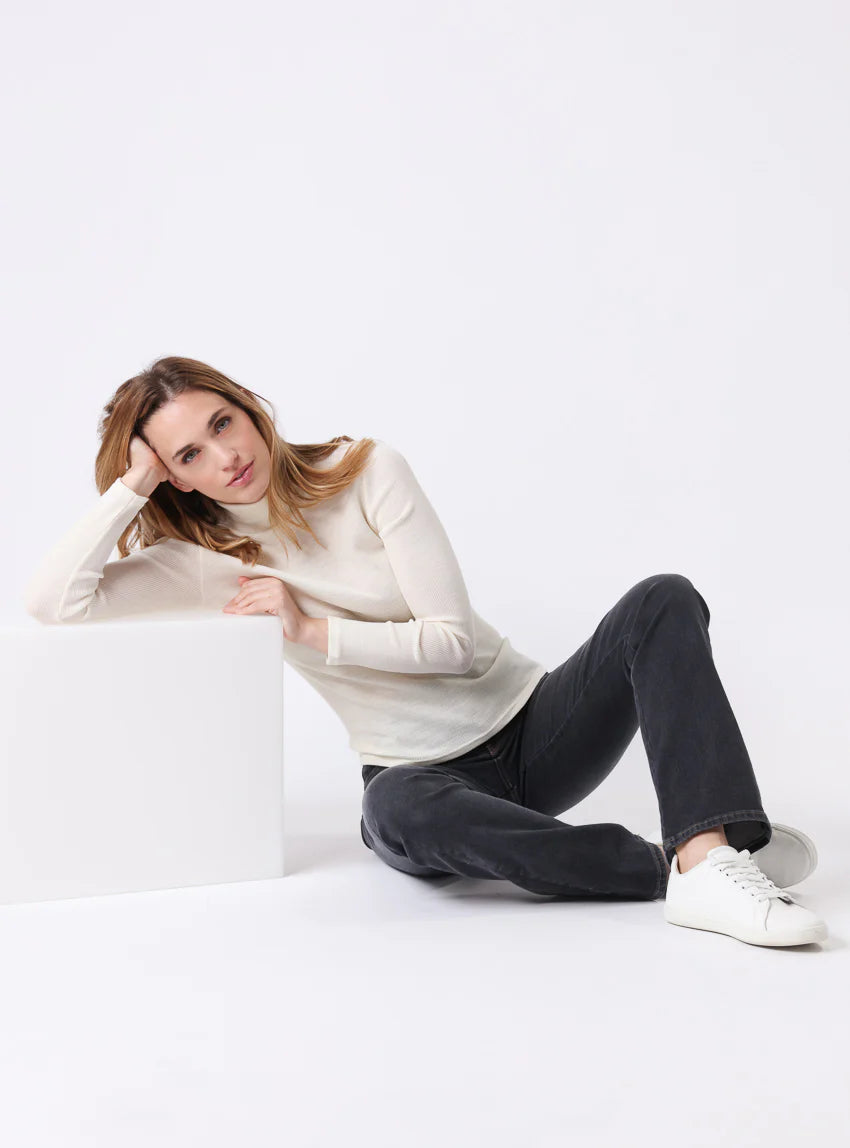 Pull chaussette col roulé laine et soie blanc