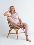 Pyjama femme col rond en coton rose