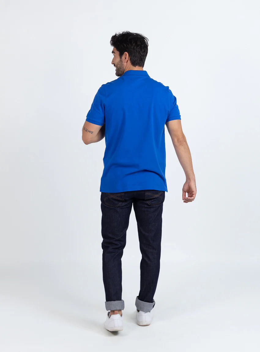 Polo homme en coton bleu tonique