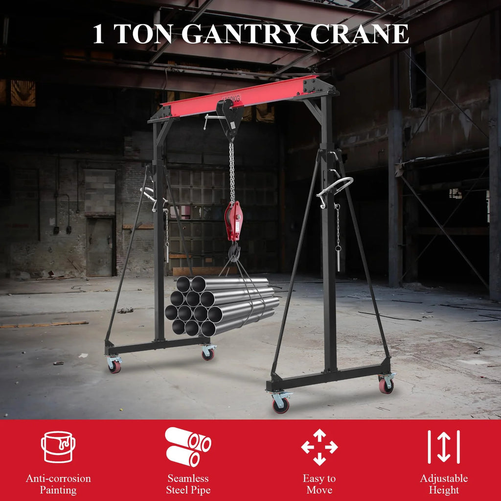 2025  1 Ton Adjustable Gantry Crane, 2200 lbs Capacity, Height Adjustable 96.5-143.7, Portable Hoist for Factory, Construction, Warehouse, Auto Repair