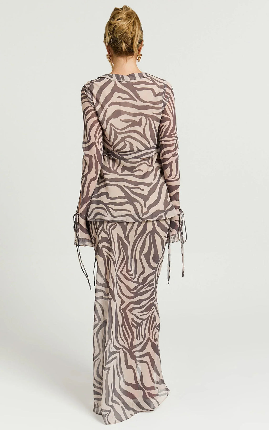 Rita Top - Georgette Tie Front Flared Sleeve Top in Abstract Zebra Print