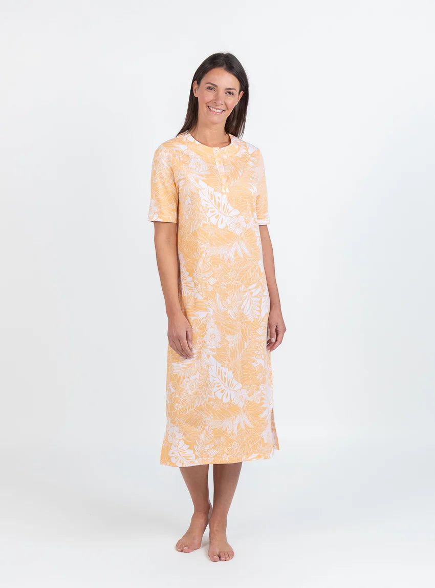 Chemise de nuit femme en coton jaune mangue