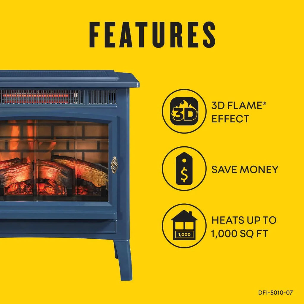 Freestanding Electric Fireplace Stove Heater with 3D Flame Effect for 1000 Sq. Ft