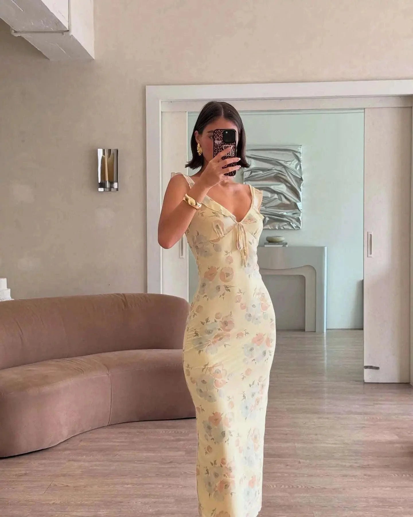 Robe Maxi Dos Nu Plongeant Fleurie Mode Été