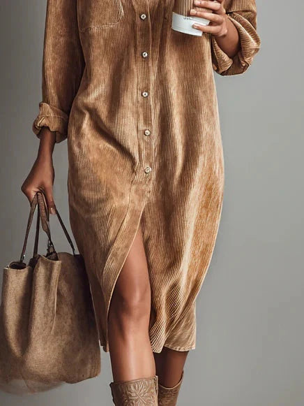Robe Midi en Velours Côtelé Élégante pour Occasions Chic