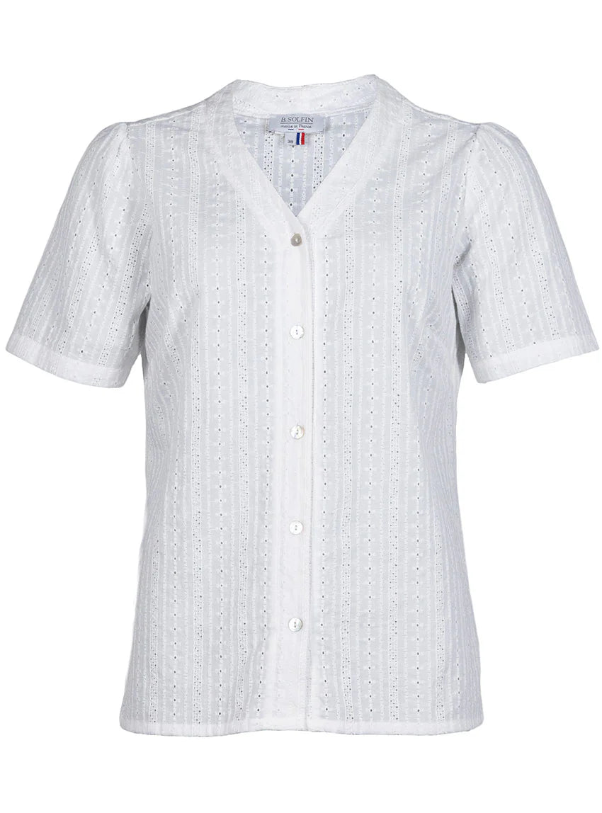 Chemisier femme brodé en coton blanc naturel