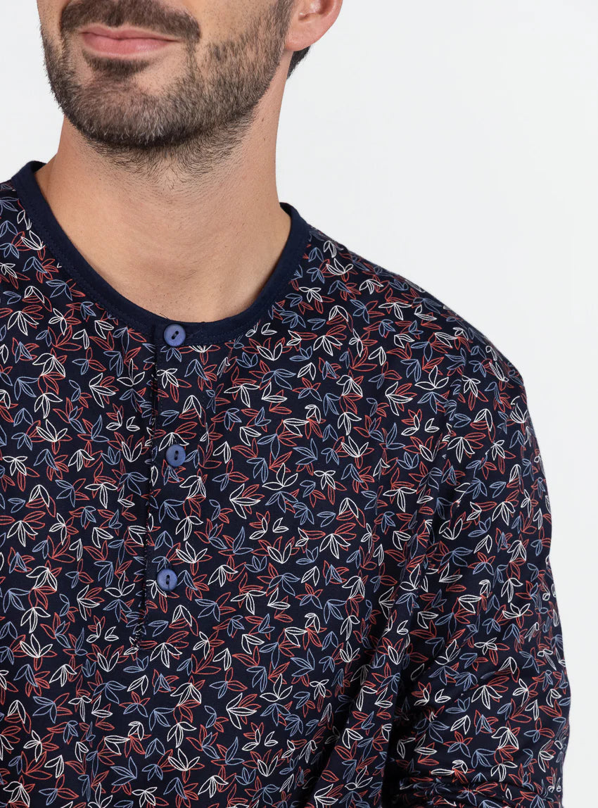Pyjama homme en coton  imprimé feuilles rouges