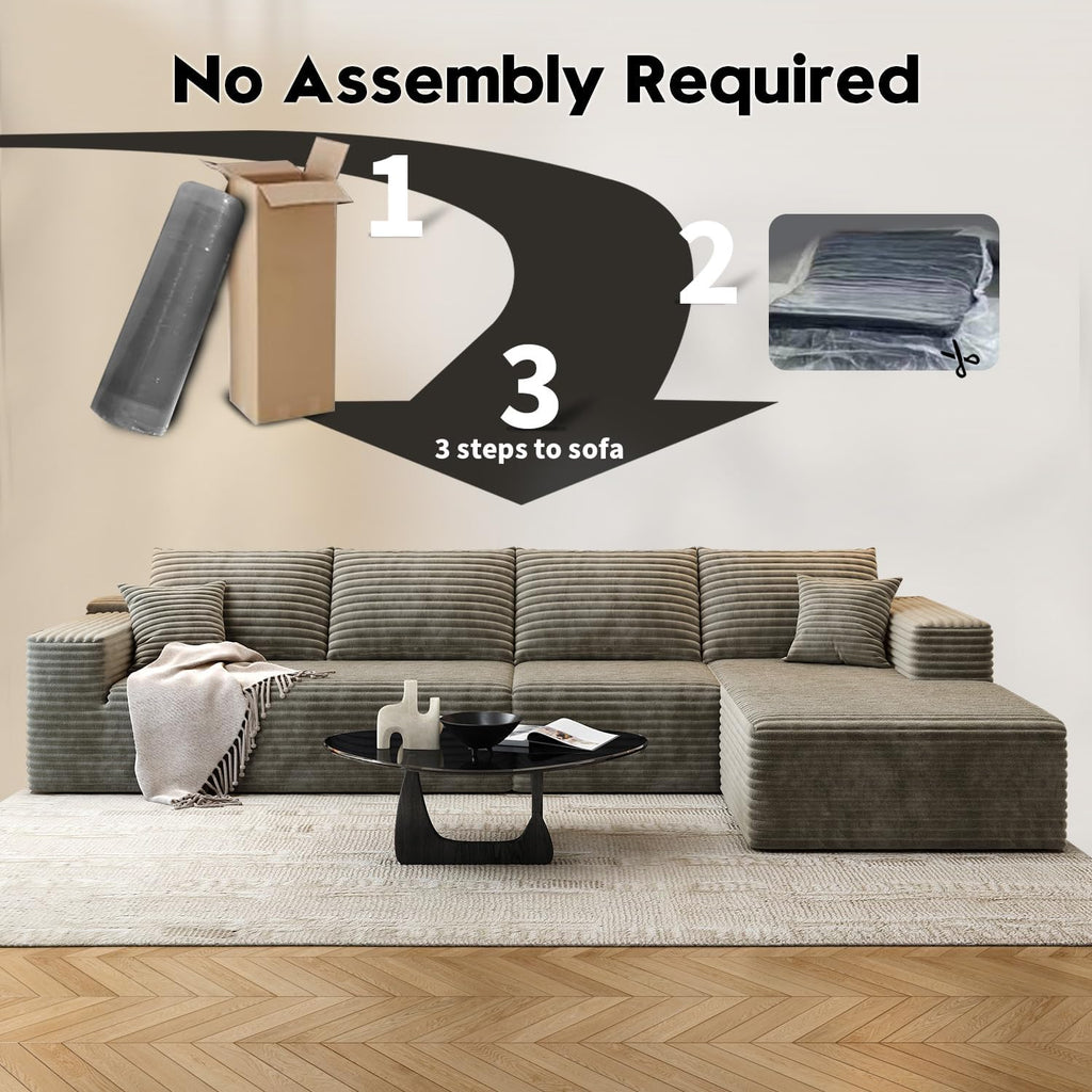 107.5 Cloud Modular Sectional Sofa Couch with L-Shape Chaise,Modern Minimalist Upholstered Couches for Living Room Bedroom,Deep Seat Corner Couch，No Assembly Required (Black,Left Facing Chaise)