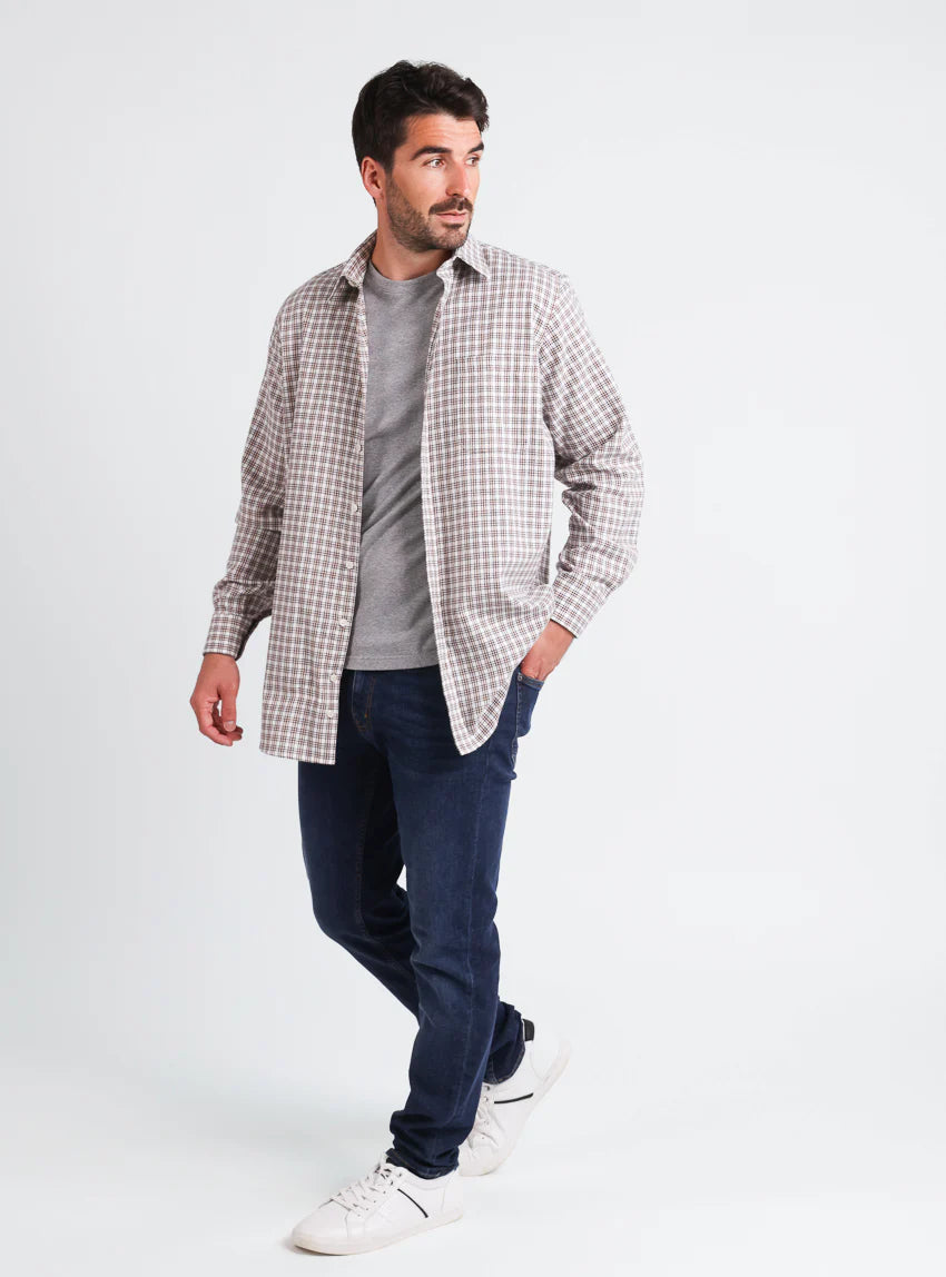 Chemise homme à carreaux coton et laine Beige Camel