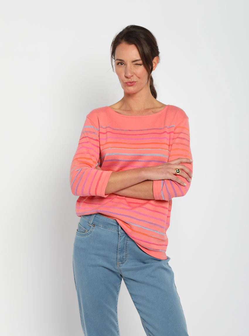 Pull marinière femme en coton rose