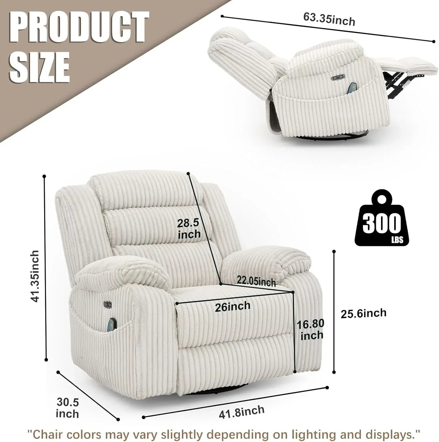 Electric rotary rocker lounge chair for adults with massage and calories USB charging ports