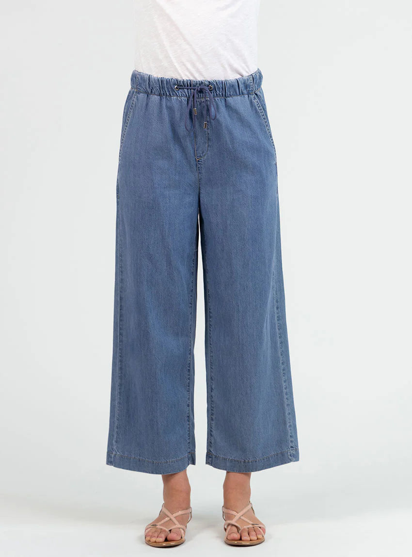 Pantalon femme fluide coton bleu clair