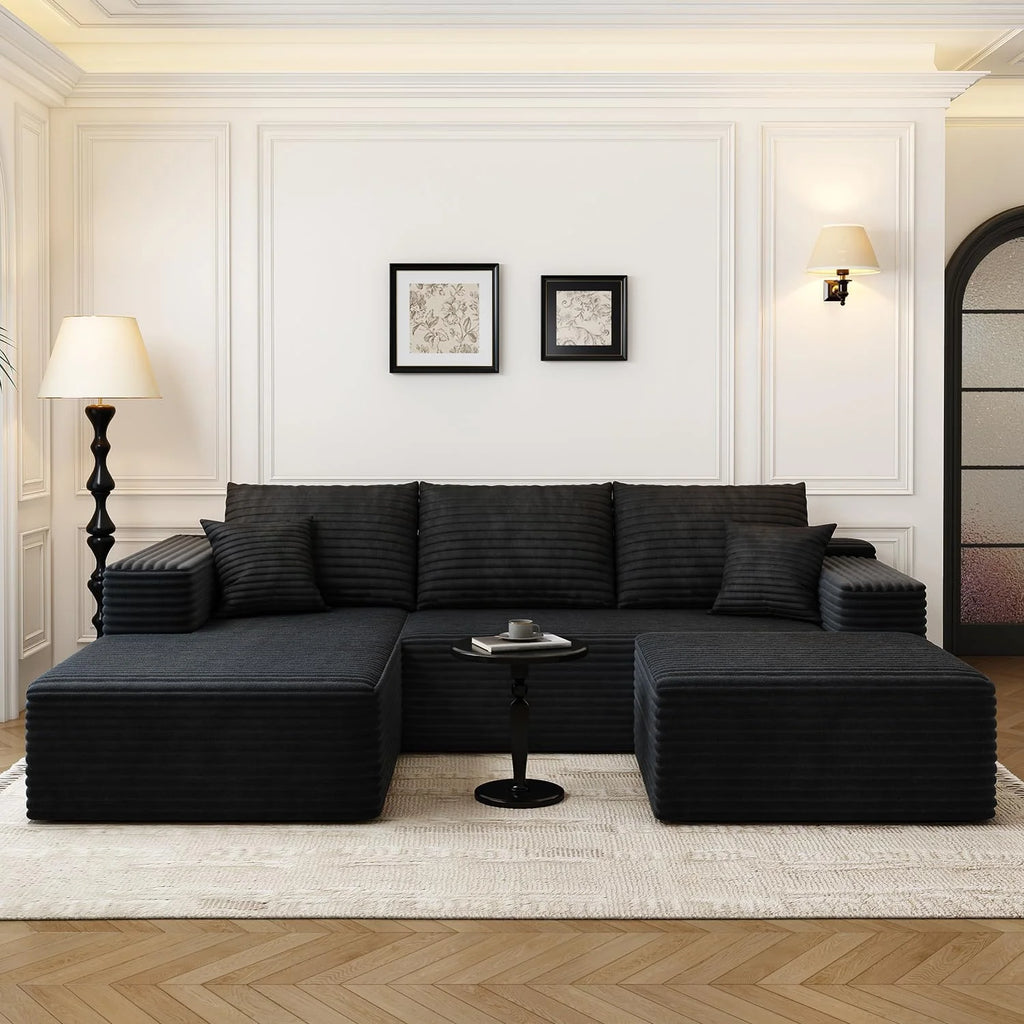 107.5 Cloud Modular Sectional Sofa Couch with L-Shape Chaise,Modern Minimalist Upholstered Couches for Living Room Bedroom,Deep Seat Corner Couch，No Assembly Required (Black,Left Facing Chaise)